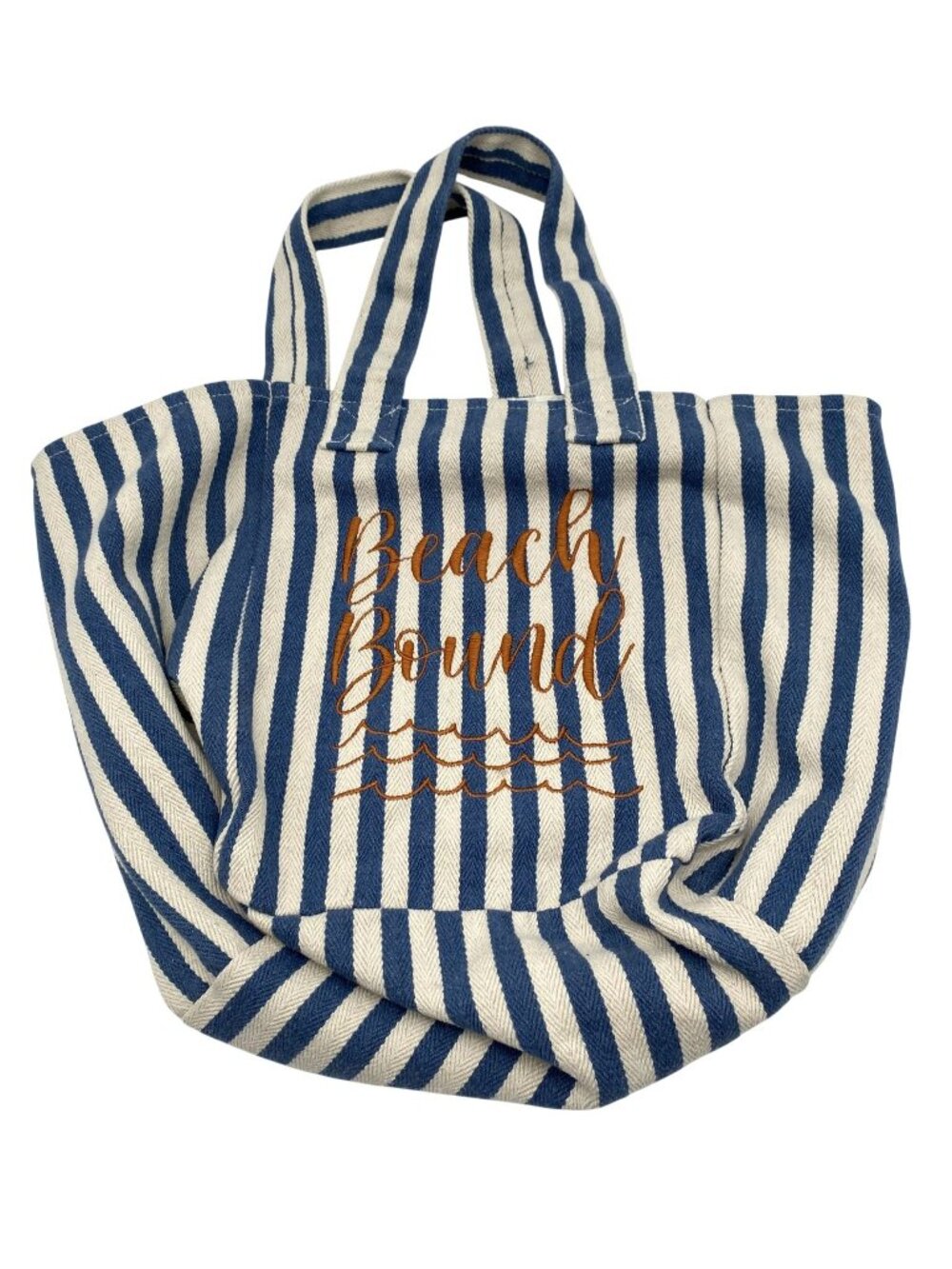 Maurices Striped Canvas Tote Bag Beach Bound Blue White Nautical Embroidered